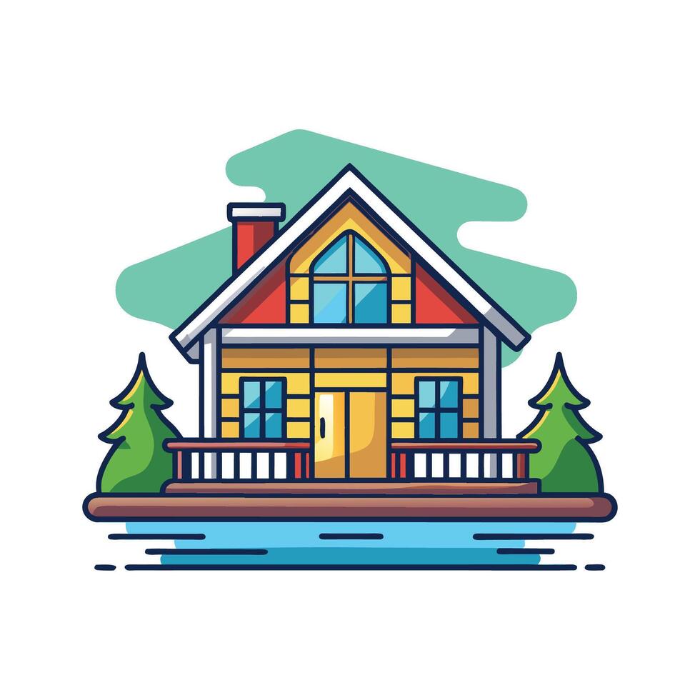 Stylish Lakefront House Featuring Lovely View vector