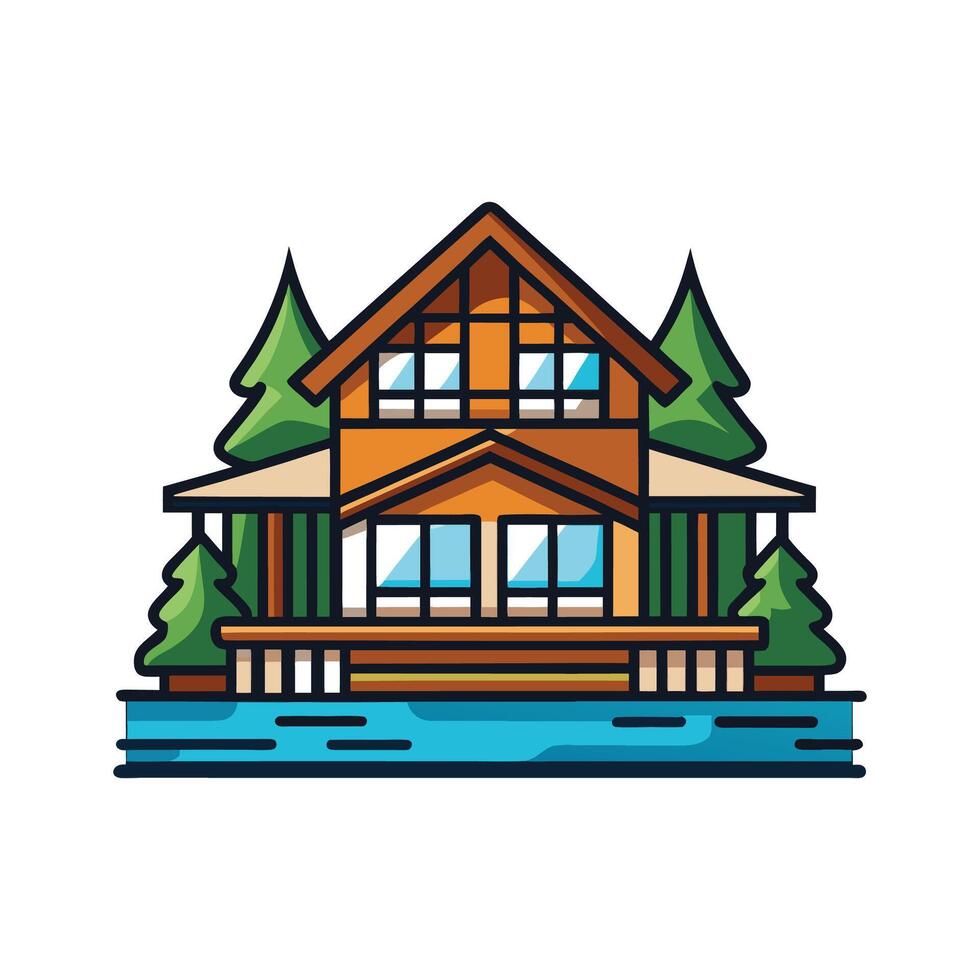 Elegant Lakefront House Showcasing Scenic Design vector
