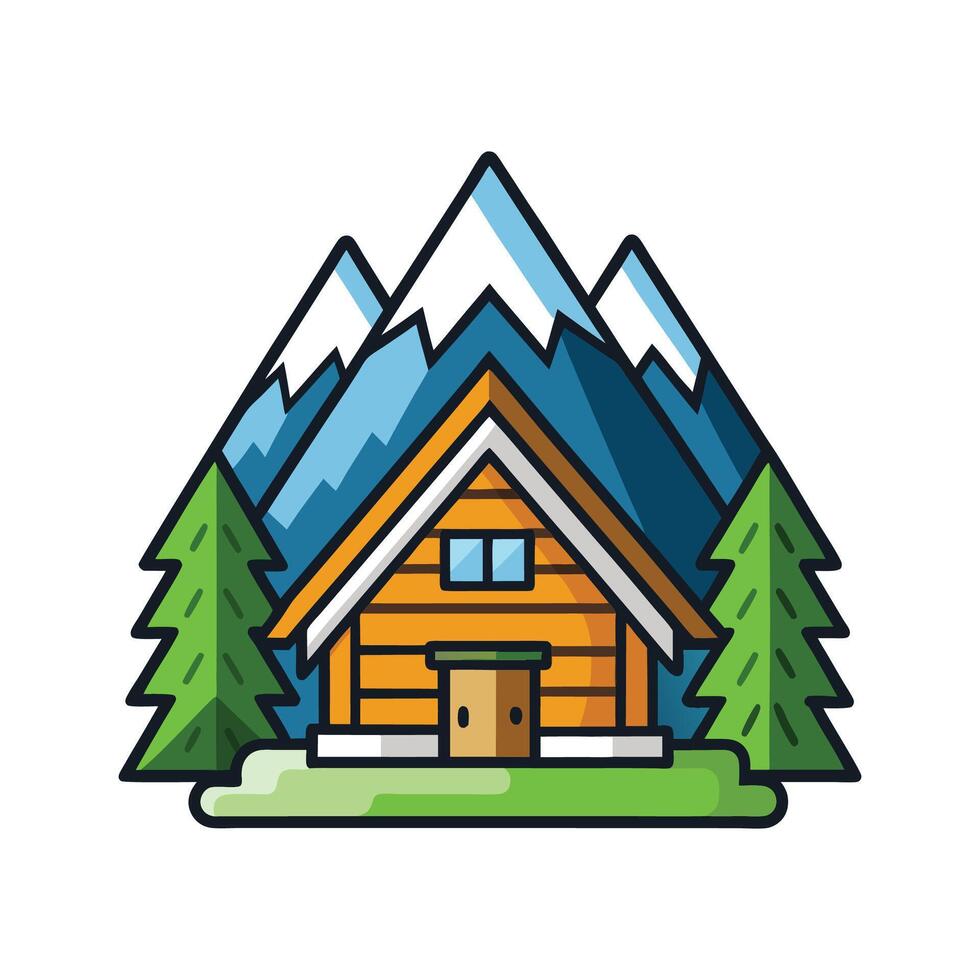 Charming Mountain Cabin Featuring Rustic Design vector