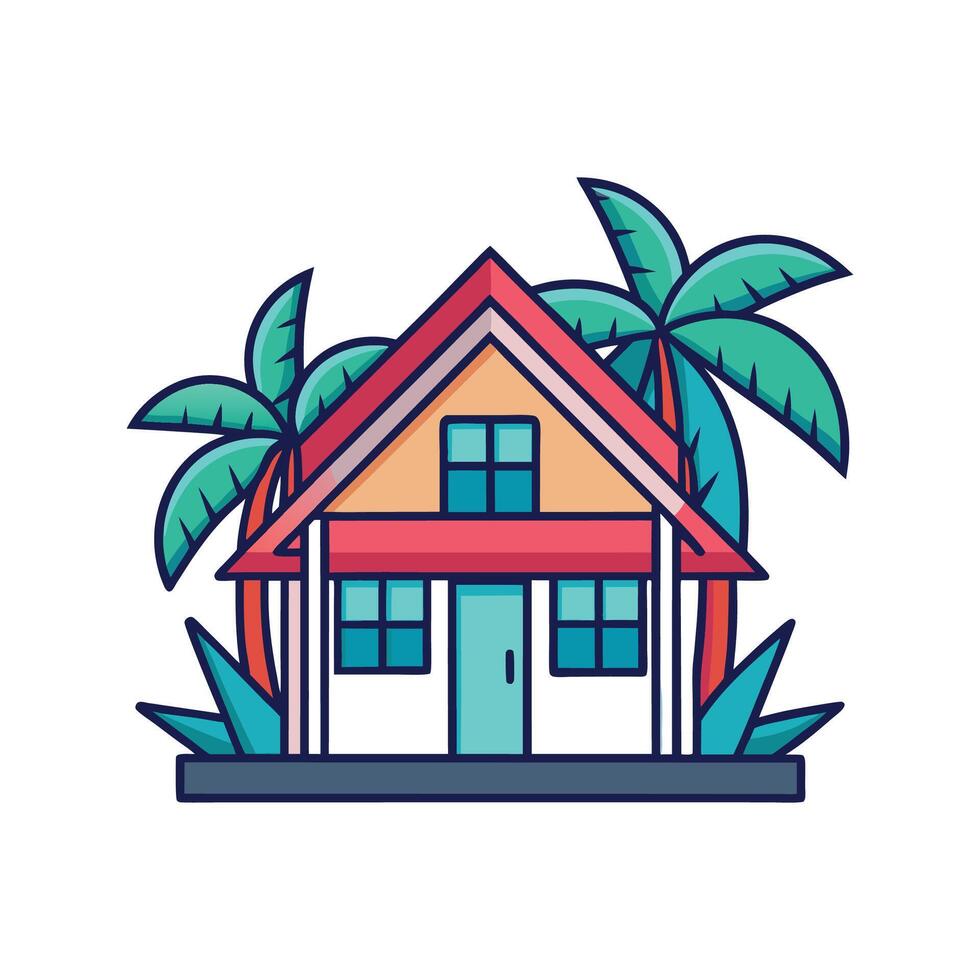 Elegant Tropical House Showcasing Unique Features vector