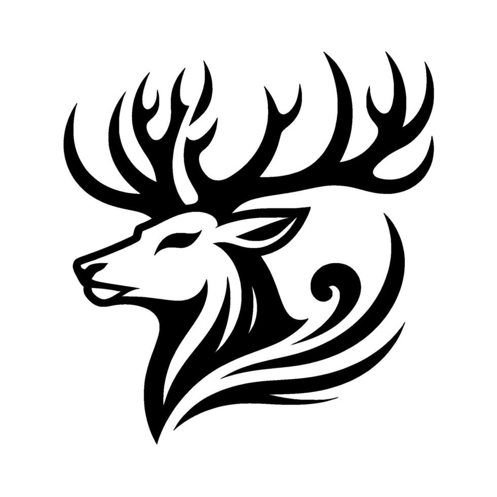 Stylized monochrome deer head in profile with ornate antlers and decorative elements vector