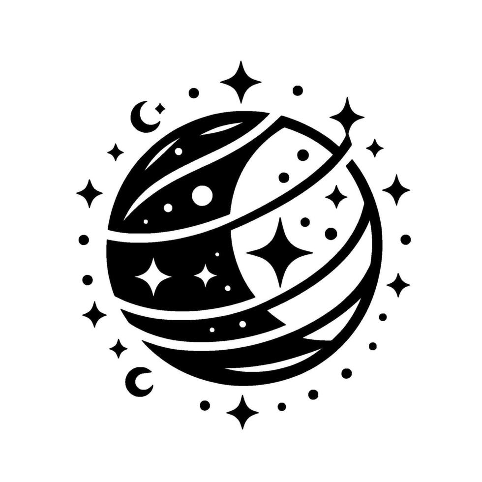 Black and white celestial sphere with moons, stars, and celestial design, decorative, isolated on white vector