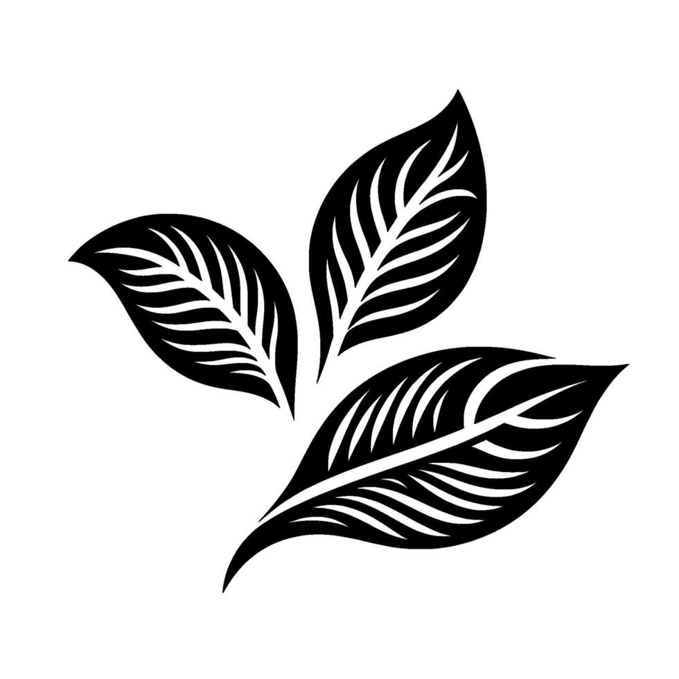 Stylized black leaves arrangement on white background, art, minimalist plant design, isolated botanical illustration. vector