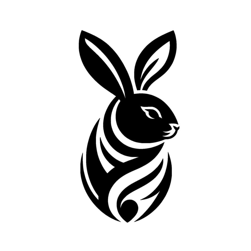 Geometric black and white rabbit portrait elegant tribal style, isolated on white, modern illustration. vector