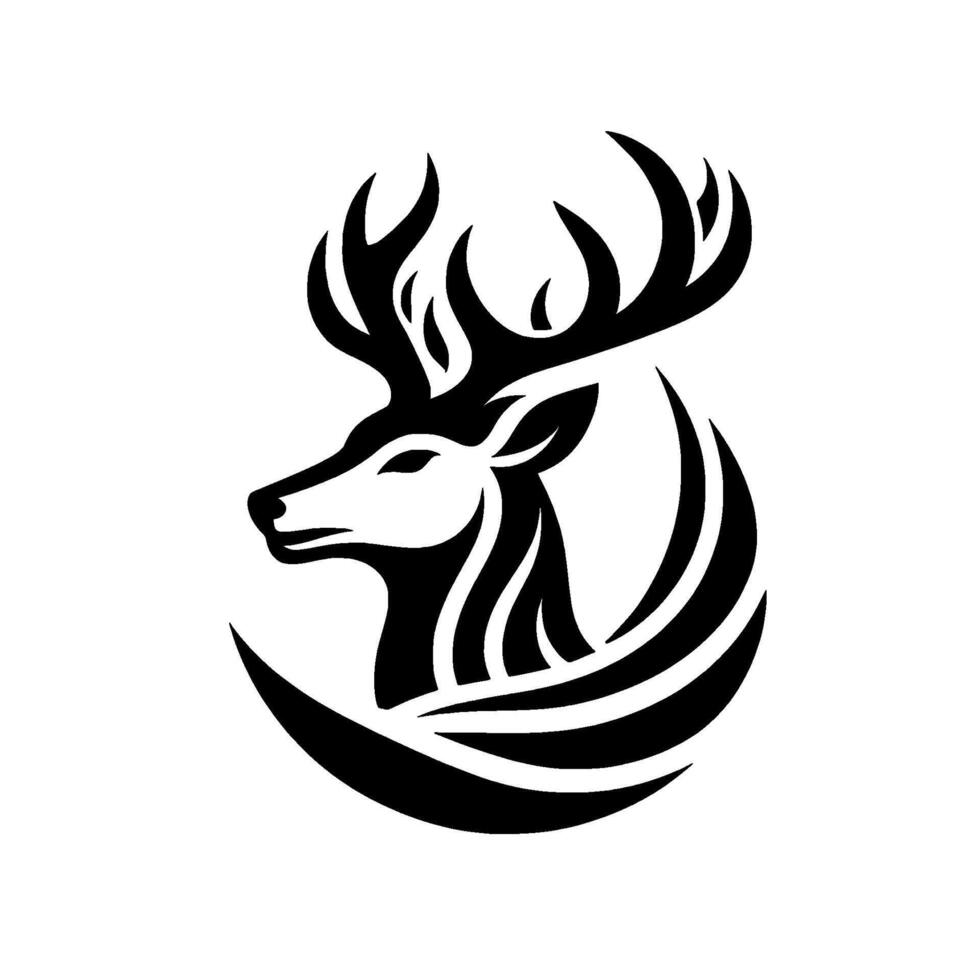 Silhouette of a majestic stag in profile, emphasizing antlers and graceful neck, curved design. vector
