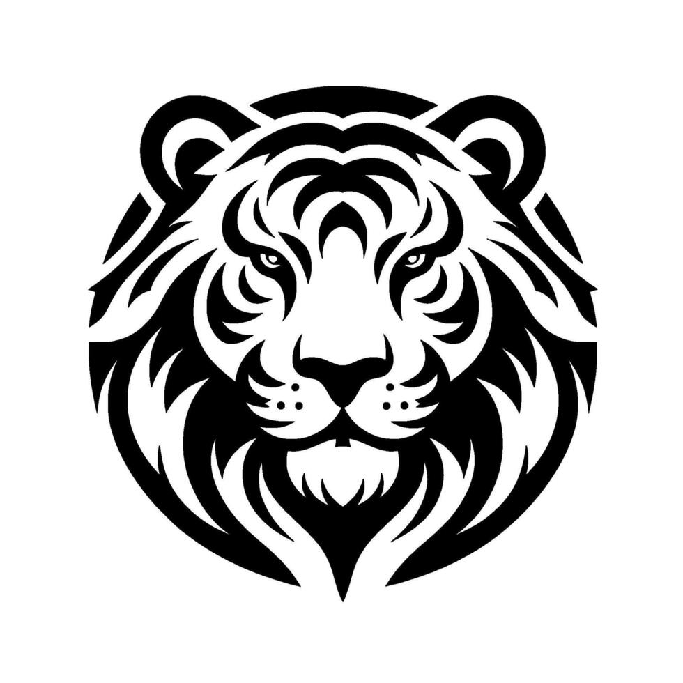 Majestic black and white tiger face emblem in circular with intricate details vector