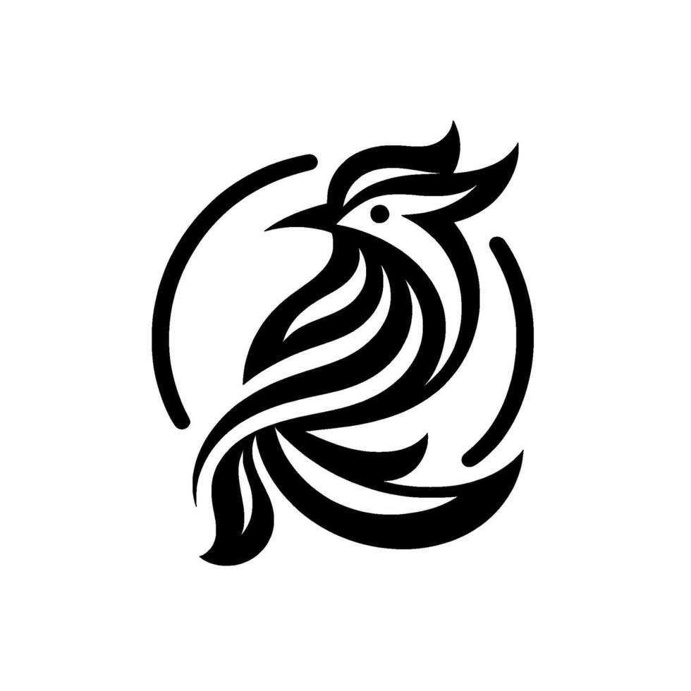 Minimalist black and white bird within a circle, featuring abstract feather details. vector