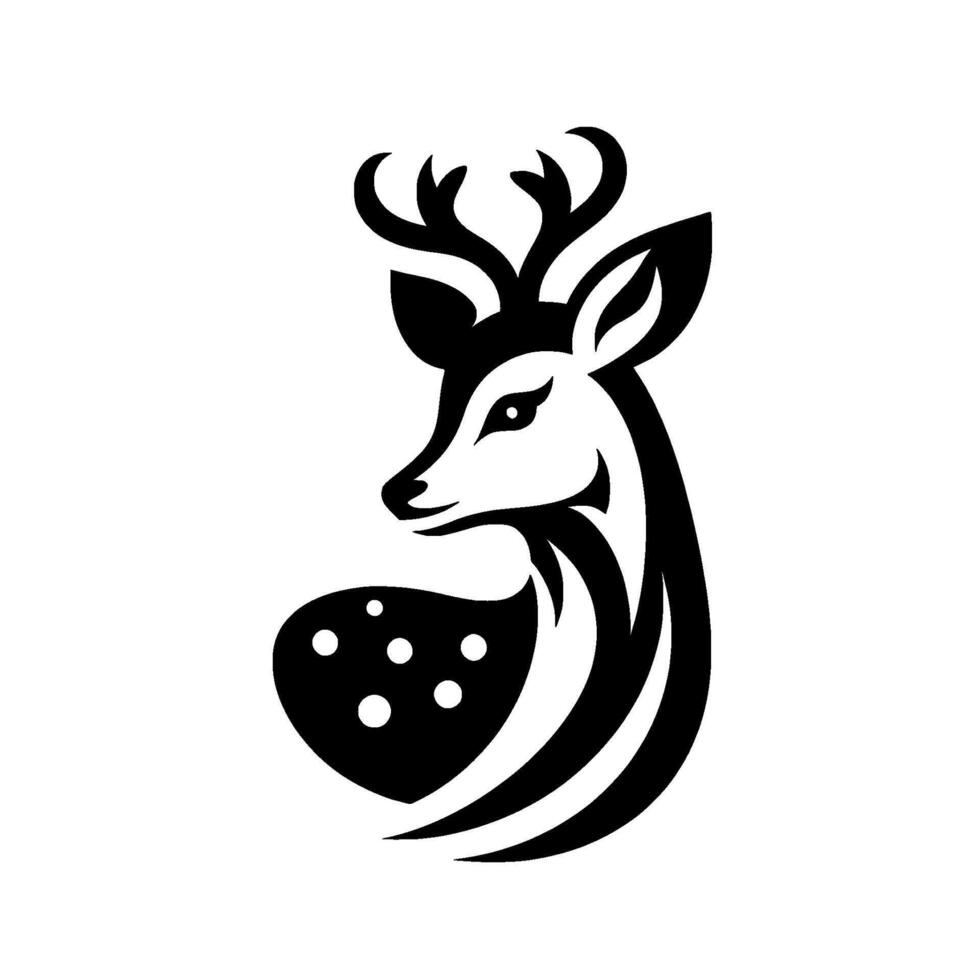 Elegant black and white deer logo minimalist featuring antlers, dots, and a curved silhouette on white background vector