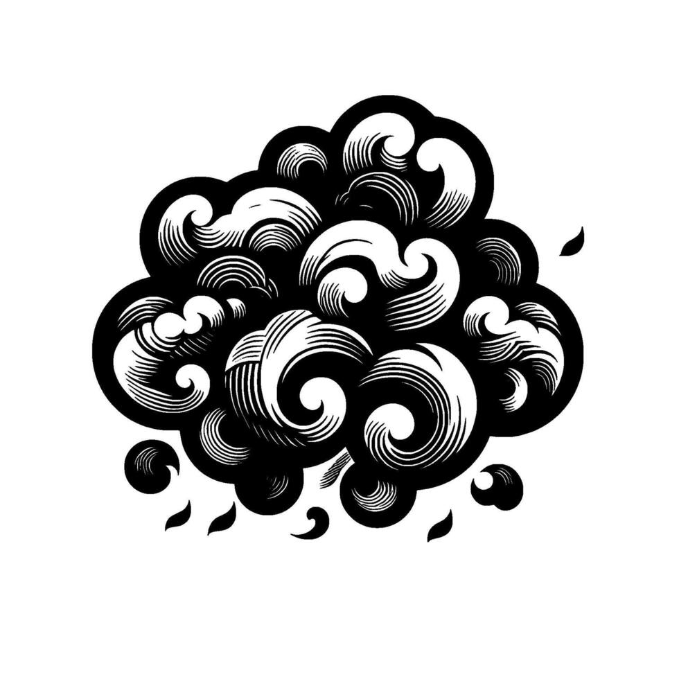 Stylized black white cloud illustration with detailed swirls and leaf elements on a subtle background vector