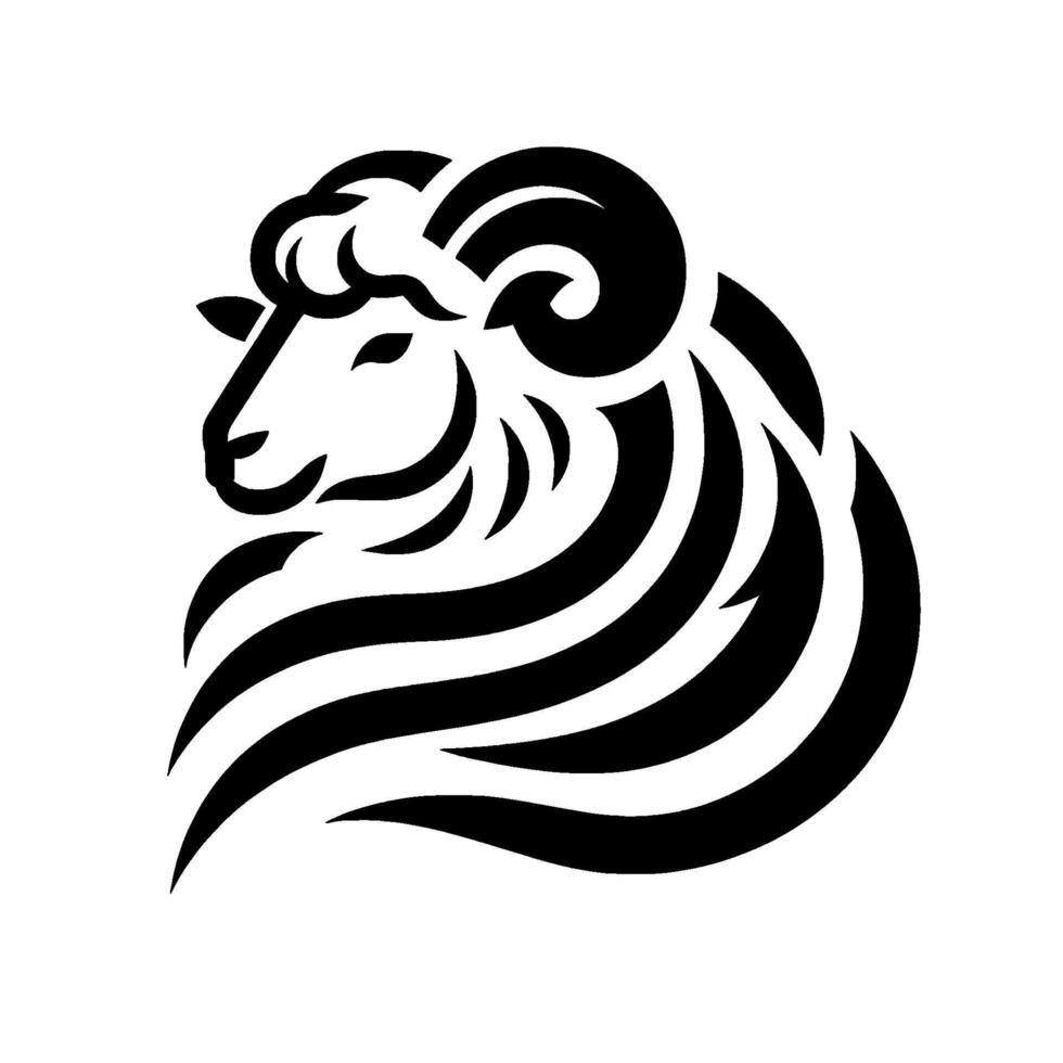 Stylized black and white ram head simple, elegant illustration on white background. vector