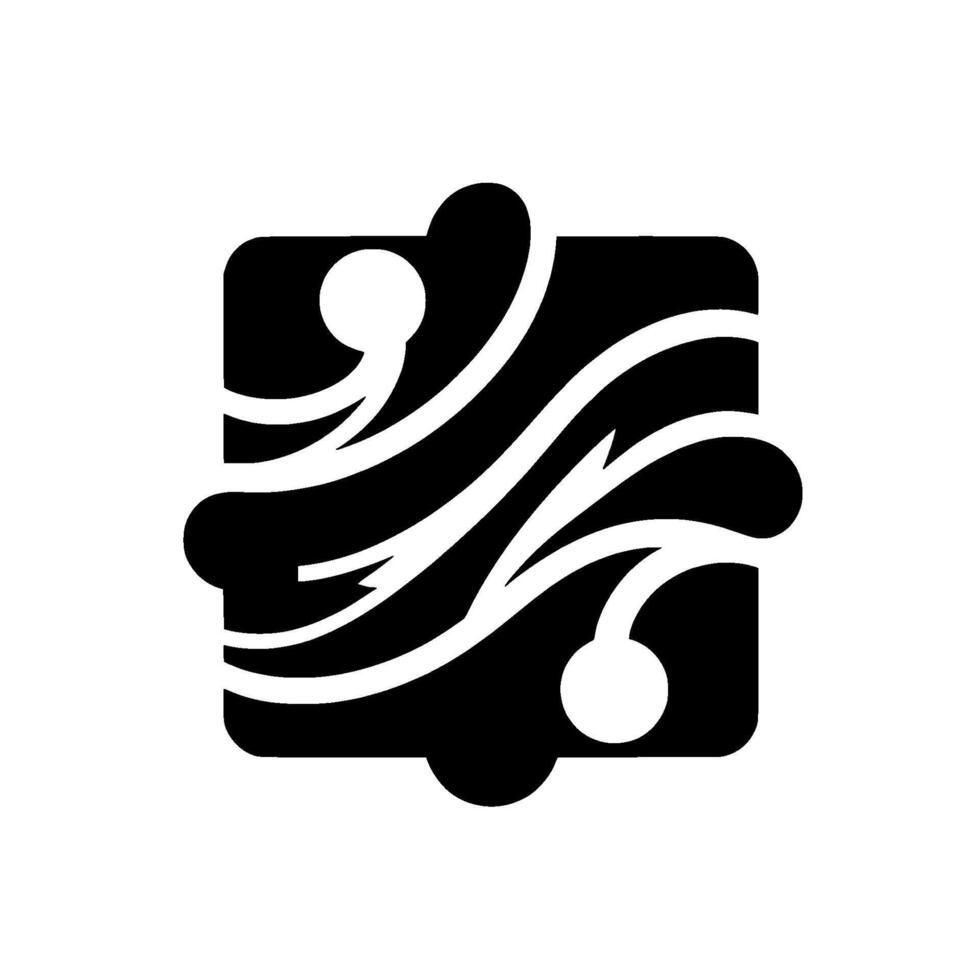 Abstract black and white geometric featuring curved lines, orbs, and a square frame. vector