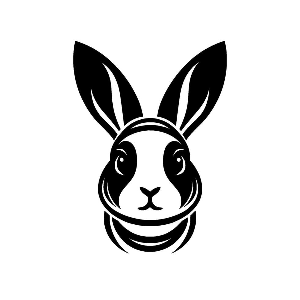 Minimalist black and white illustration of a rabbits head, focused on ears and facial features vector