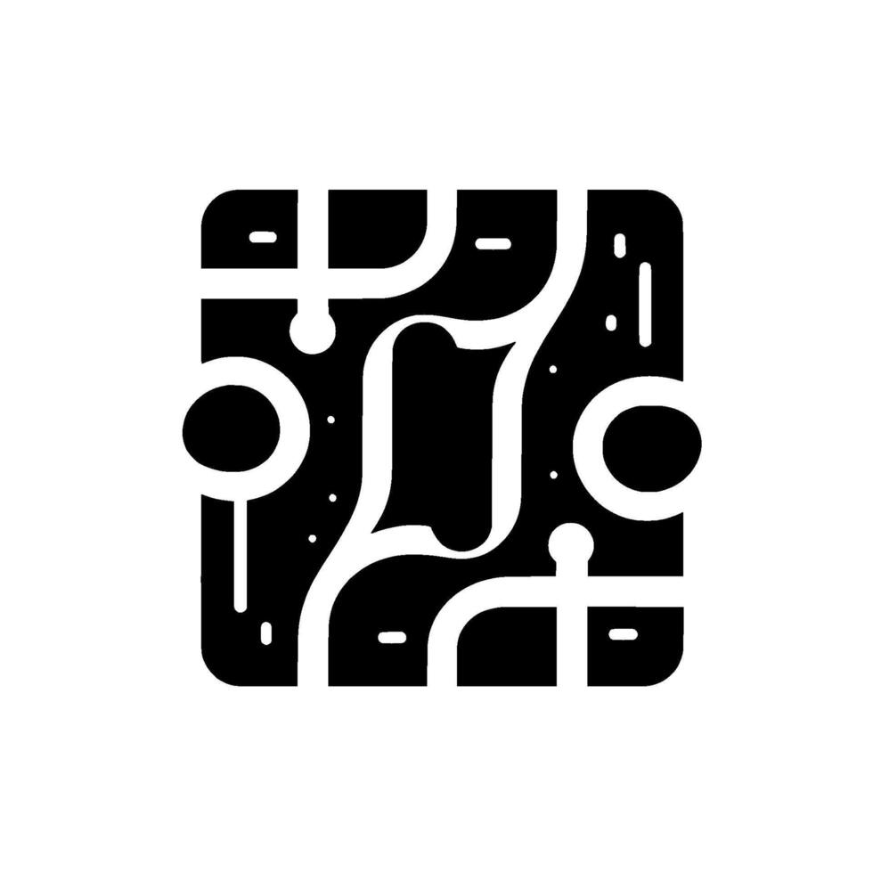 Abstract black and white square composition with intertwined elements, geometric shapes, and ornate lettering. vector