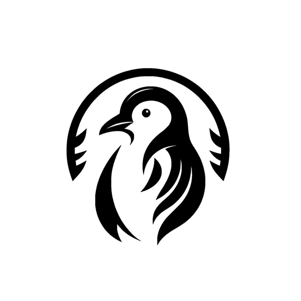 A stylized, monochromatic featuring a penguin within an arc, evoking a sense of elegance and simplicity, suitable for branding. vector