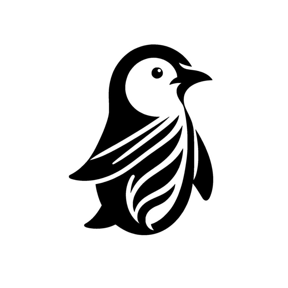 Artistic stylized black and white penguin logo, minimalist with soft shadows, clean lines, elegant, modern, and animal illustration. vector