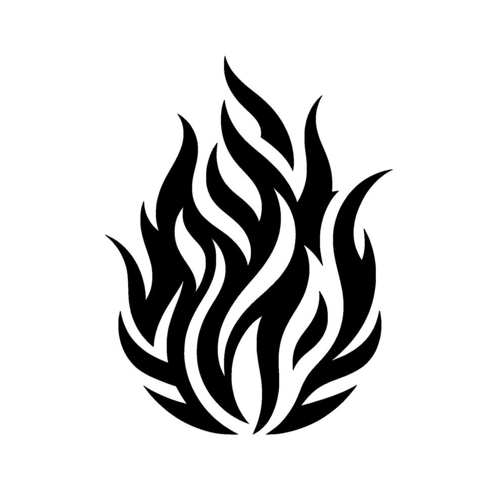 Bold black and white flame illustration stylized abstract fire design, isolated on clean white background, burning energy concept. vector