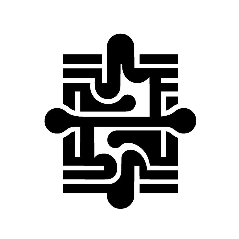 Abstract geometric composition a symmetrical black and white design, intricate mazelike shapes and lines forming an elegant emblem. vector