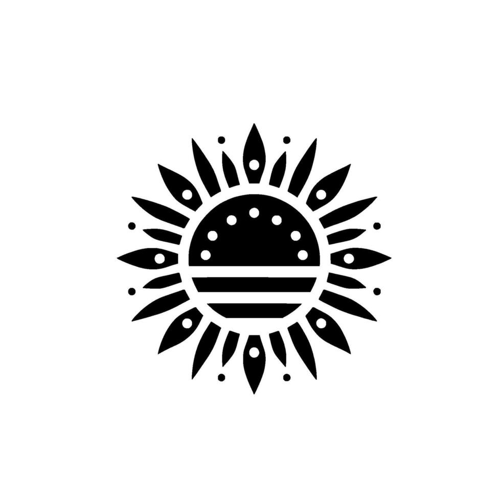Geometric black and white sunflower design a modern, minimalist illustration featuring detailed petals and dot accents on white backdrop. vector
