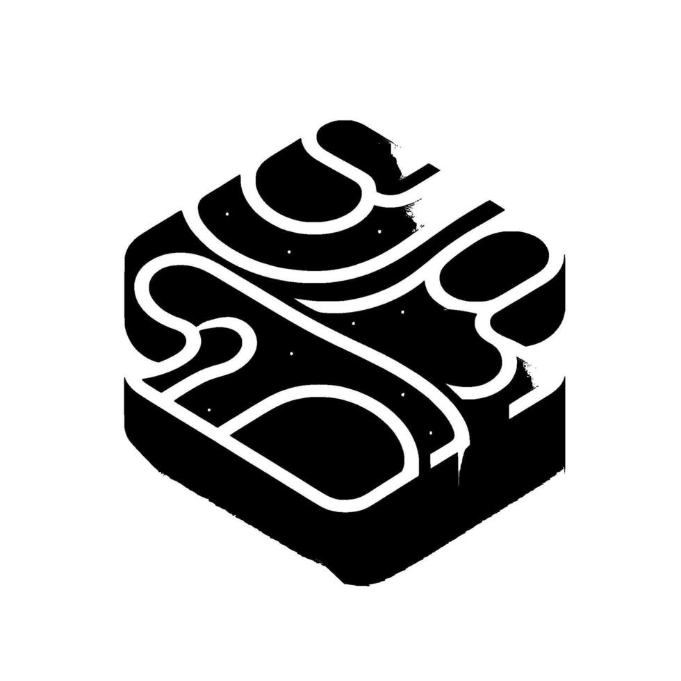 Isometric, drendered black and white featuring a stylized, puzzlelike with curved lines, shadows, and highlights on a light gray background. vector