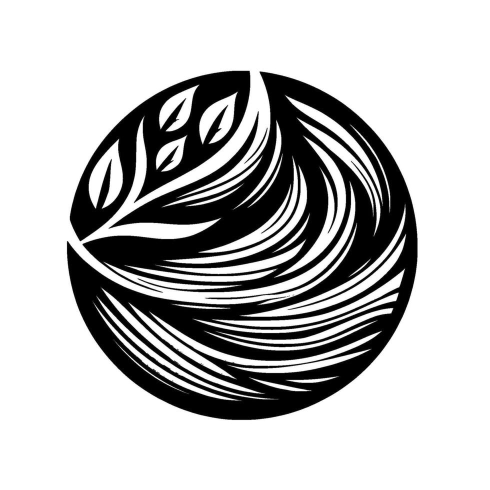 Elegant black and white circular with leafy branch and flowing lines botanical, minimalist, and modern aesthetic. vector