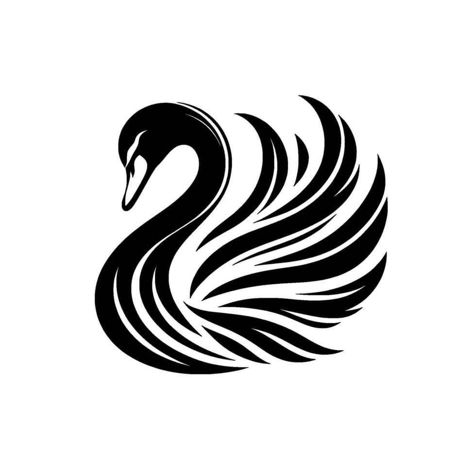 Graceful black swan silhouette a serene and elegant minimalist showcasing curved neck and wing detail against white background vector