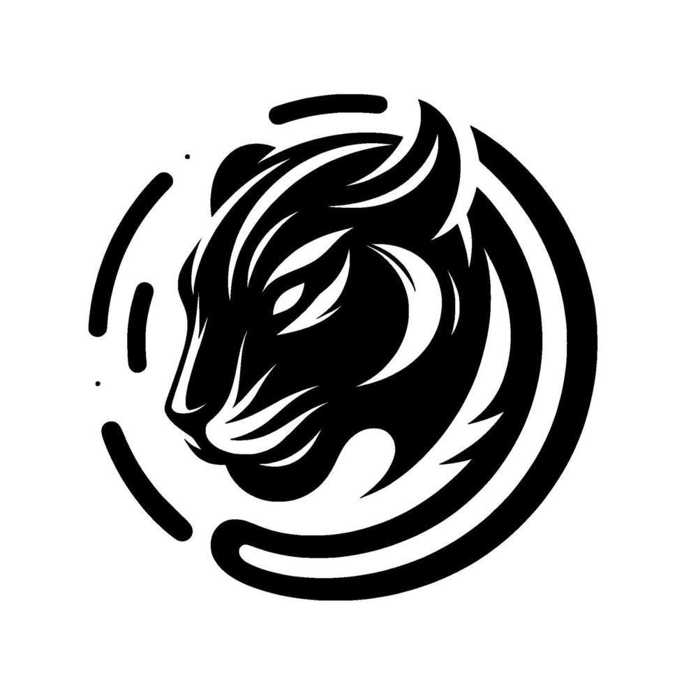 Powerful black tiger head profile within a circle, bold design, white background, fierce and stylish. vector