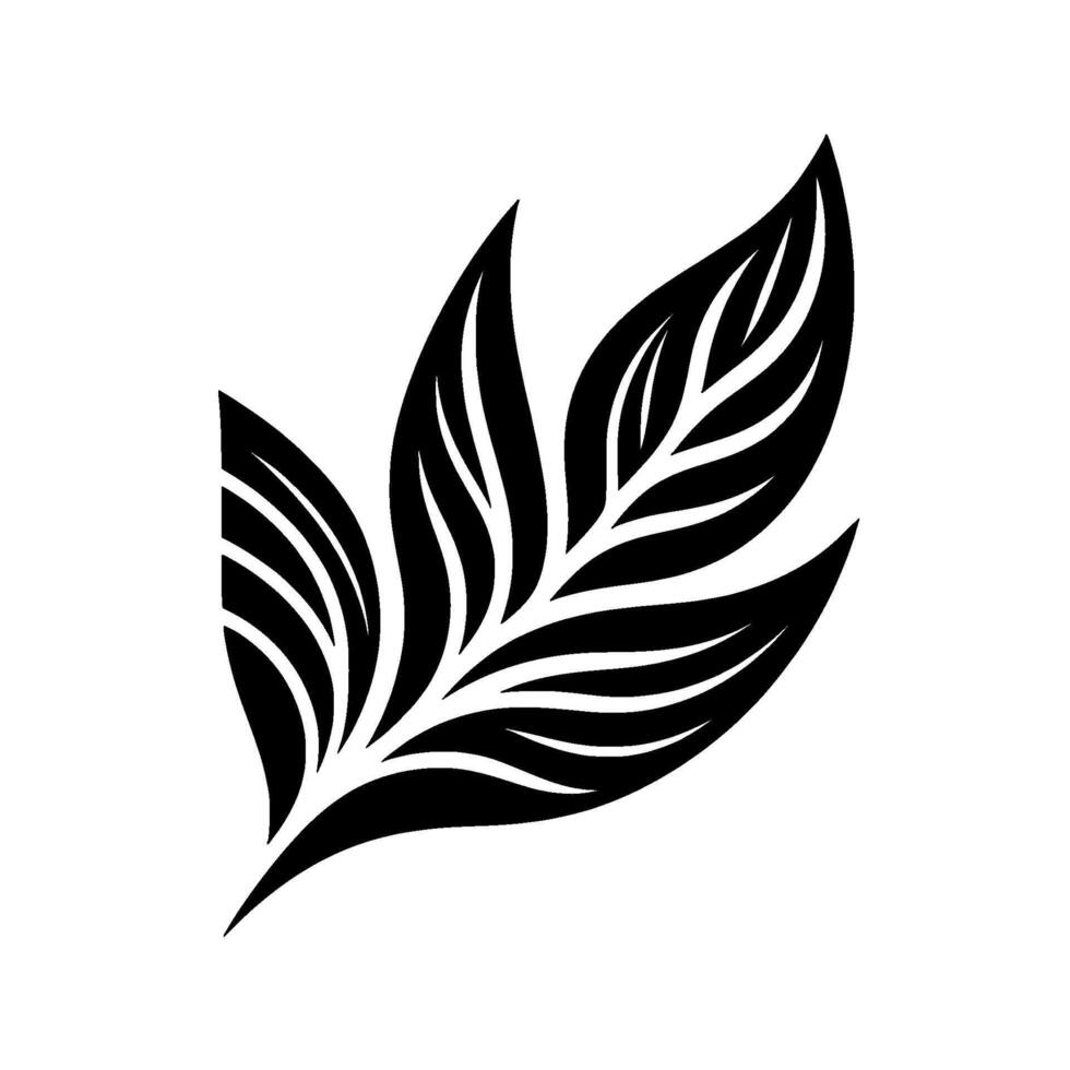 A stylized black and white depiction of three leaves, featuring intricate vein patterns, against a clean white background. vector