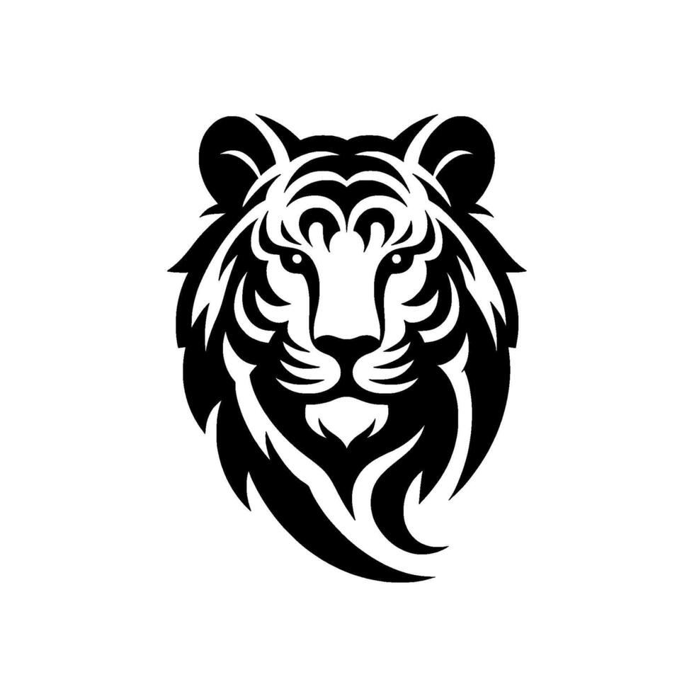 A bold, black and white tribalstyle portrait of a tigers majestic face, isolated on white, featuring intricate details. vector