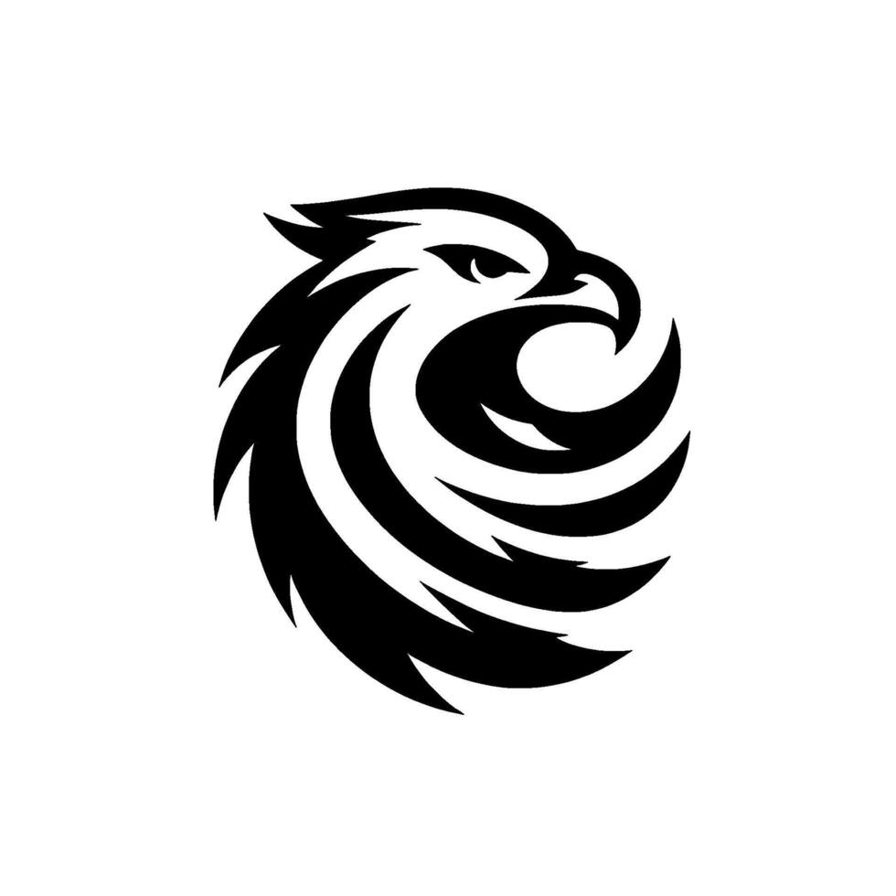 Bold black and white eagle head with swirling feathers, emphasizing power and focus. vector