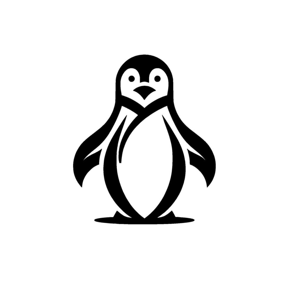 Minimalist black and white penguin design symmetric, friendly, standing, and emblematic on a white backdrop. vector