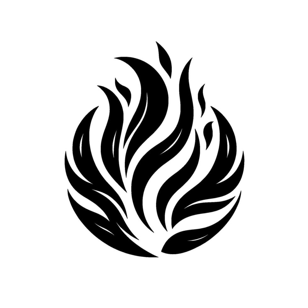 Abstract black and white design circular composition of stylized leaves arranged in a flamelike form, minimalist aesthetic on white background. vector
