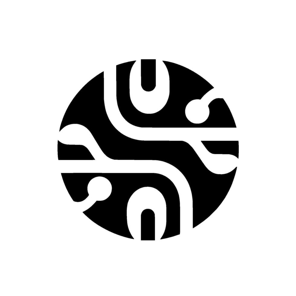 Abstract black and white geometric in circular shape with curved lines, ushapes, and dots. vector