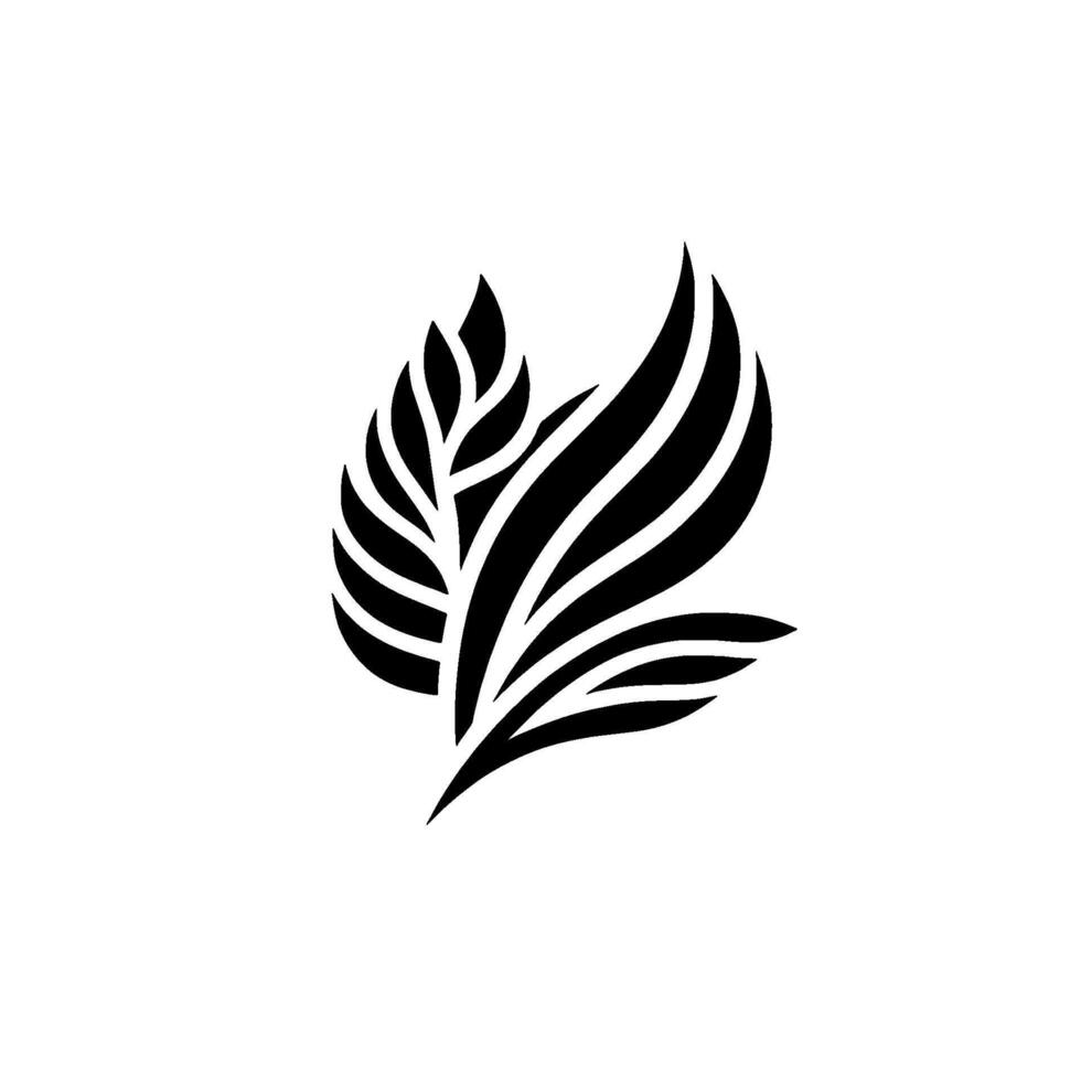Abstract minimalist black and white illustration featuring stylized leaflike forms in a symmetrical composition. vector
