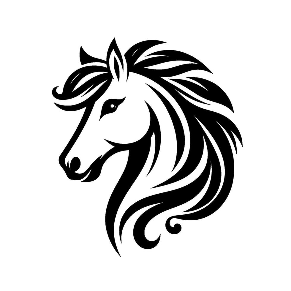 Horse head portrait graceful depiction of a monochrome equine profile with flowing mane on white. vector