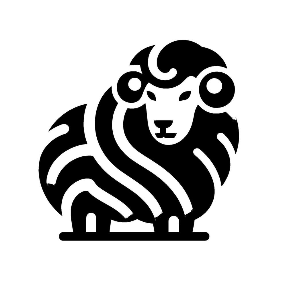 Elegant black and white minimalist sheep logo, featuring a stylized, geometric representation. vector