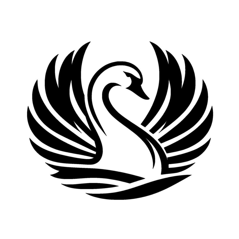 Elegant black and white swan logo a serene depicting a graceful bird with outstretched wings on water. vector