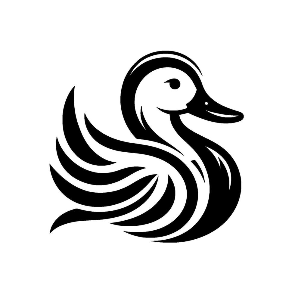 Striking monochromatic duck emblem elegant of black and white, abstract, modern, and minimalist in a simple composition. vector