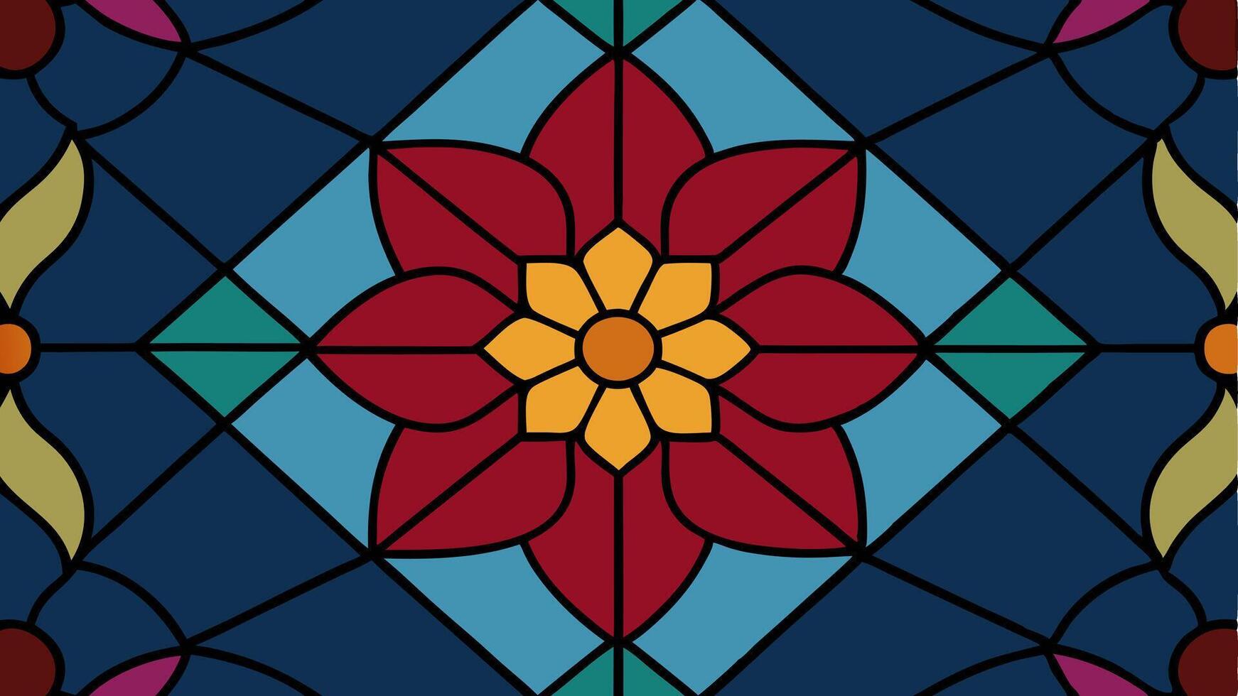 Elegant Stained Glass Floral Panel with Intricate Textile Seamless Pattern Design vector