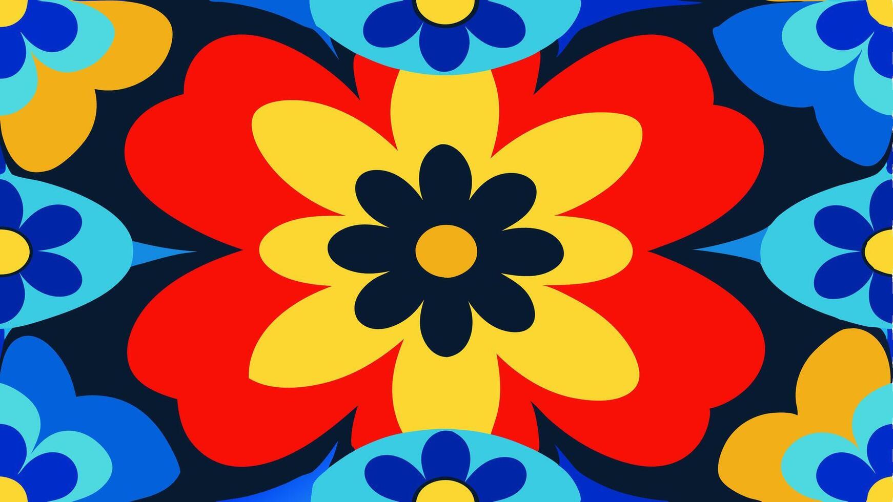 Vibrant Pop Art Floral Explosion Seamless Design with Bold and Colorful Abstract Flowers in a Funky Retro Style for Fashion Print and Decorative Patterns vector