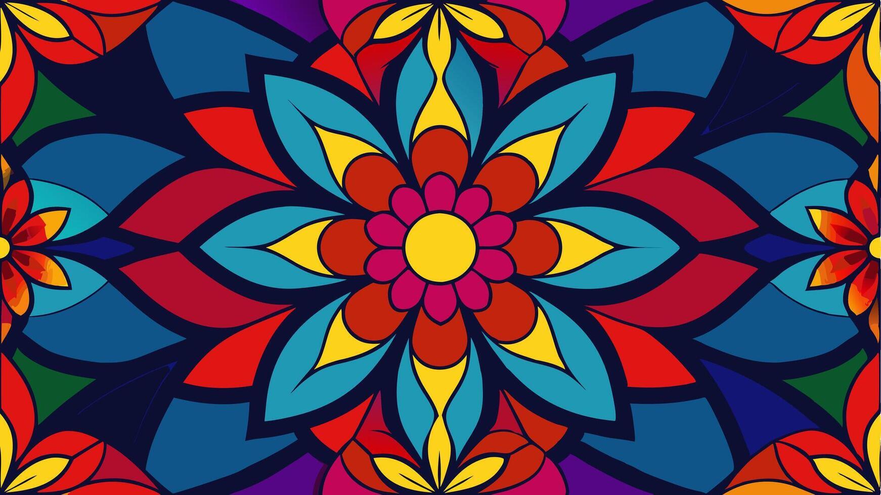 Rainbow Glass Stained Floral Design with Colorful Artistic Pattern Seamless Background vector