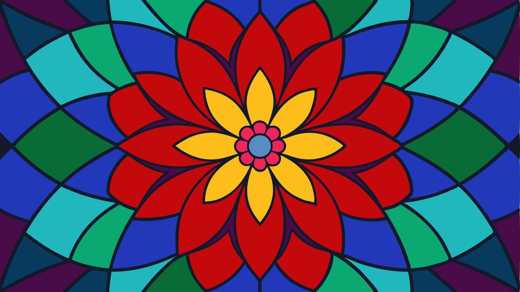 Rainbow Glass Stained Floral Design with a Colorful Pattern Seamless Background vector