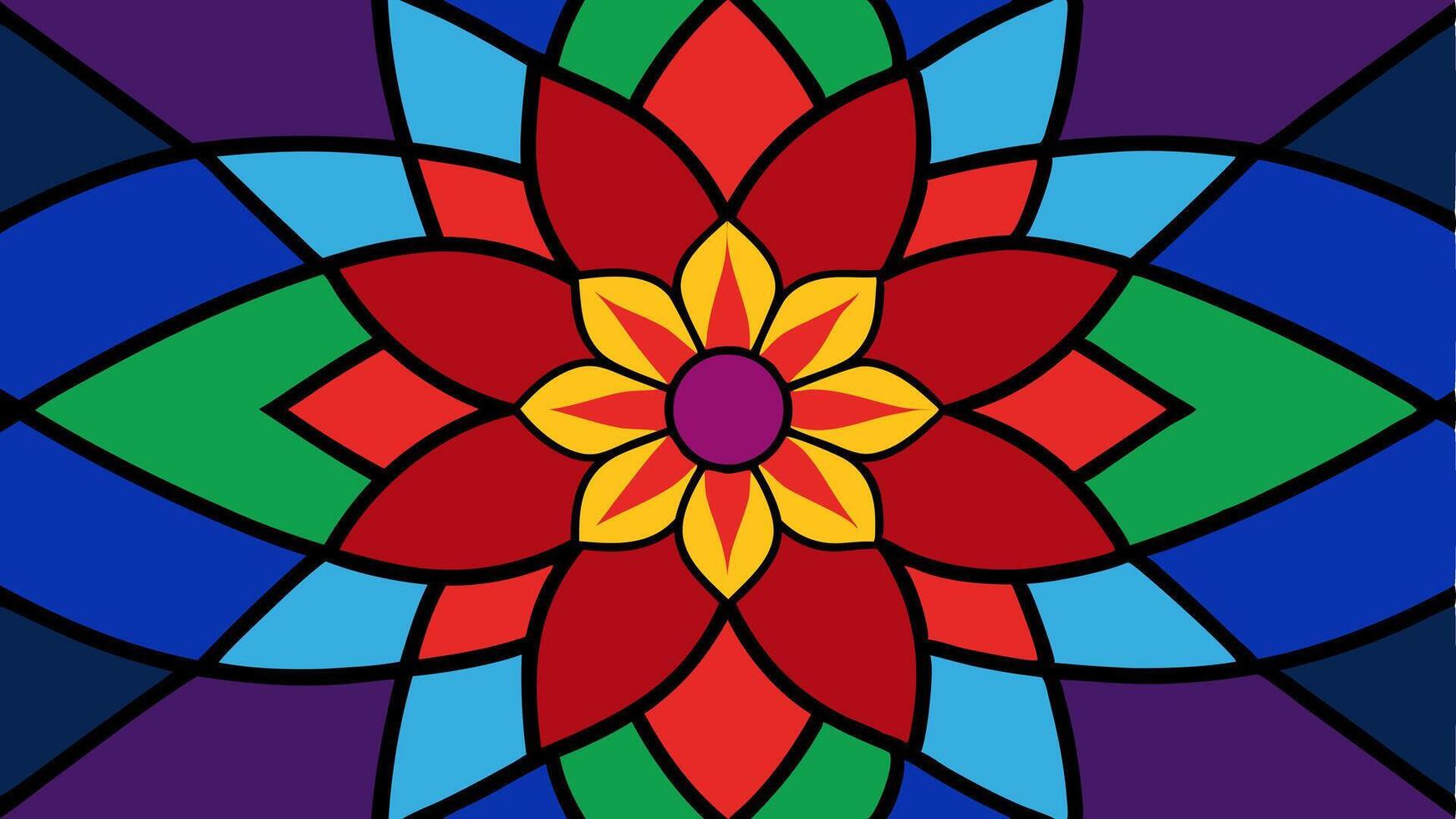 Rainbow Glass Stained Floral Design with Colorful Artistic Seamless Background vector