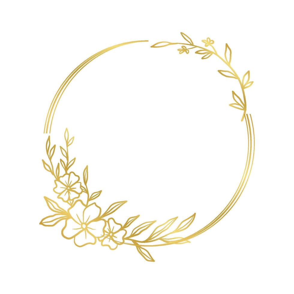 Gold Floral Circle Frame with Natural Touch vector