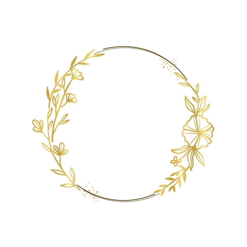 Gold Floral Circle Frame Design Template vector
