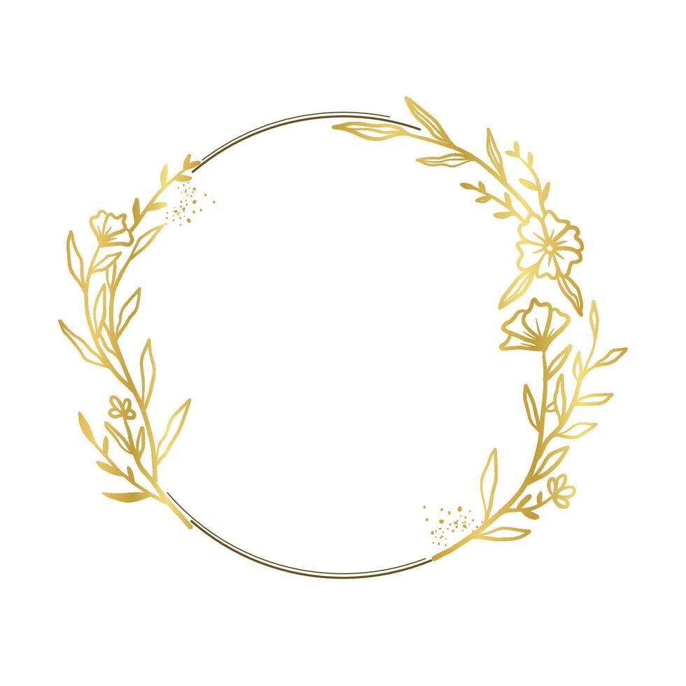 Gold Circle Frame with Flower Embellishments vector