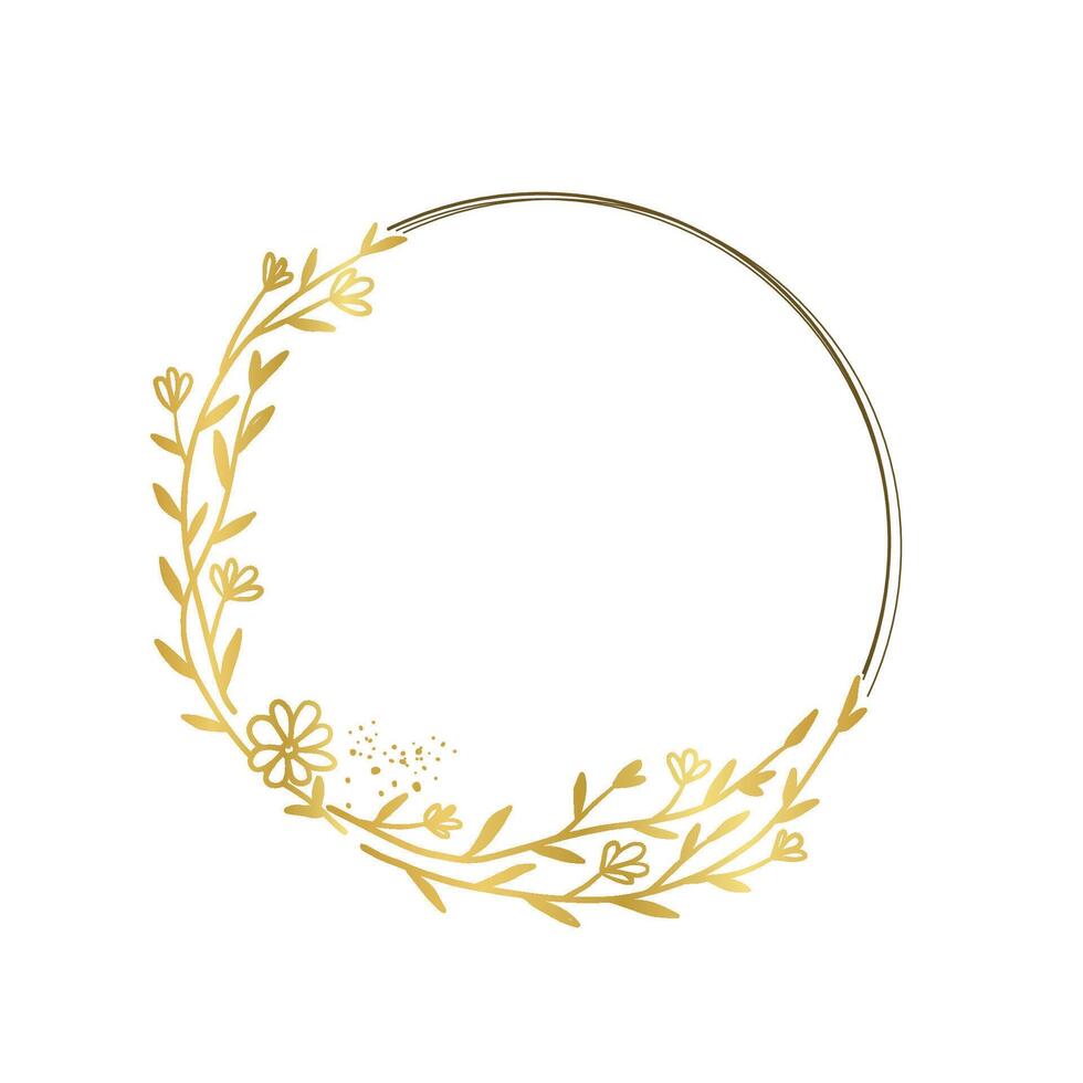 Gold Floral Circle Frame with Floral Embellishments vector