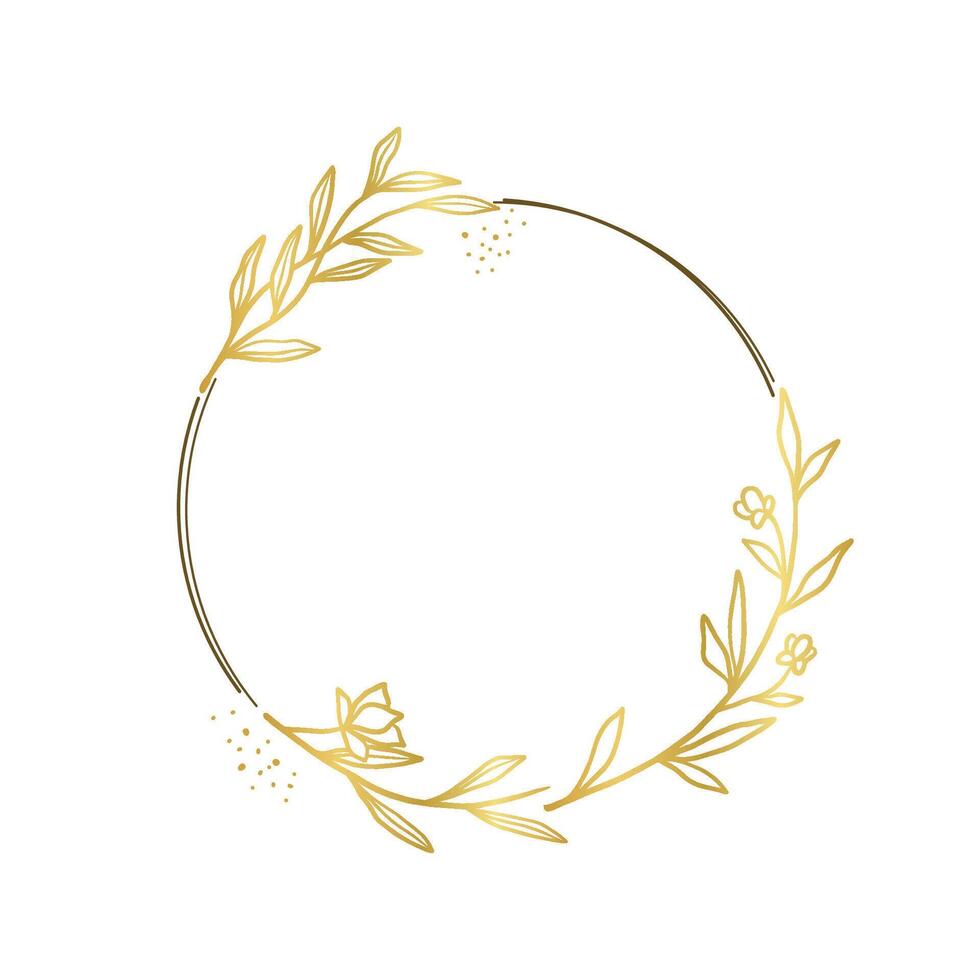 Gold Circle Frame with Flower Decorations vector