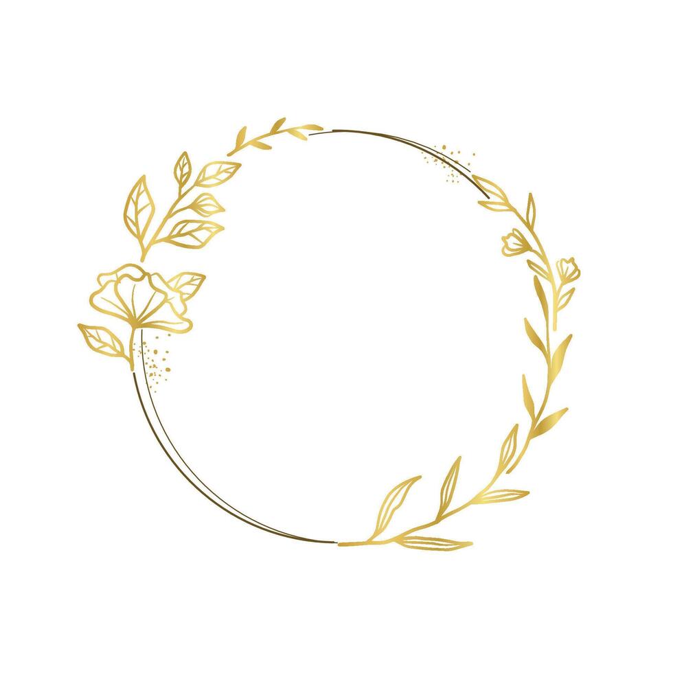 Gold Floral Circle Frame with Fine Flower Details vector