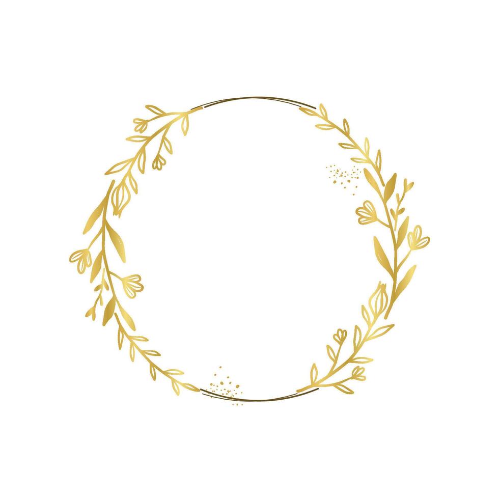 Gold Floral Circle with Leaves and Flowers vector