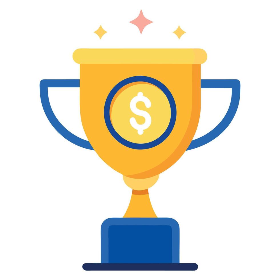 Golden Trophy Cup with Dollar Sign and Blue Base Symbolizing Financial Success vector